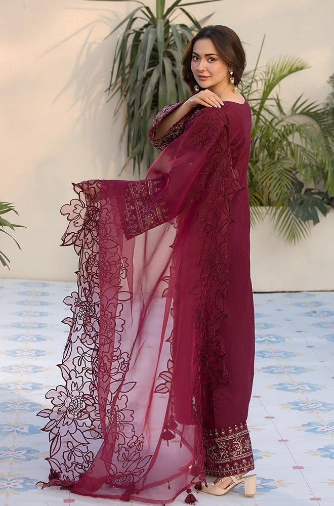 Bareeze 3PC Lawn Embroidered Shirt with Embroidered Organza Dupatta- SB2036