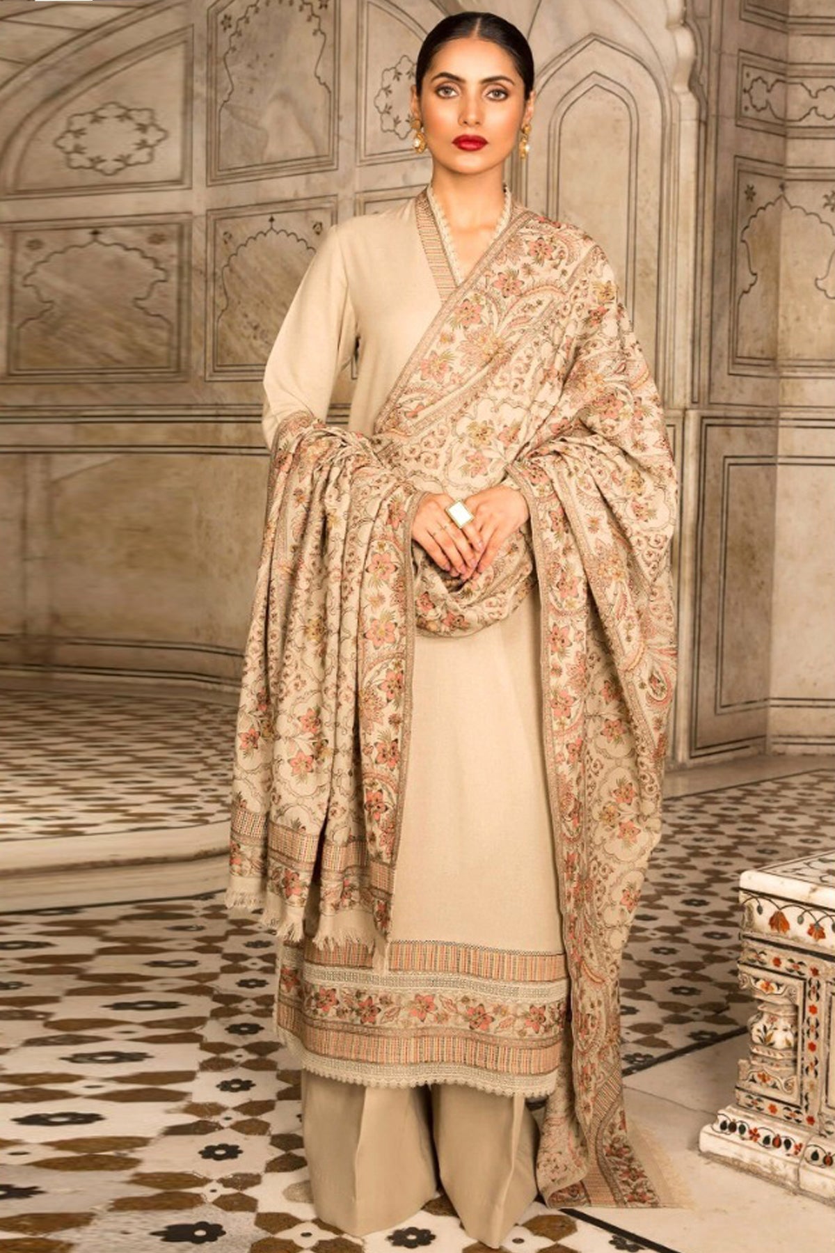 Bareeze 3PC Embroidered Dhanak Suit with Heavy Embroidered Shawal - SB102138