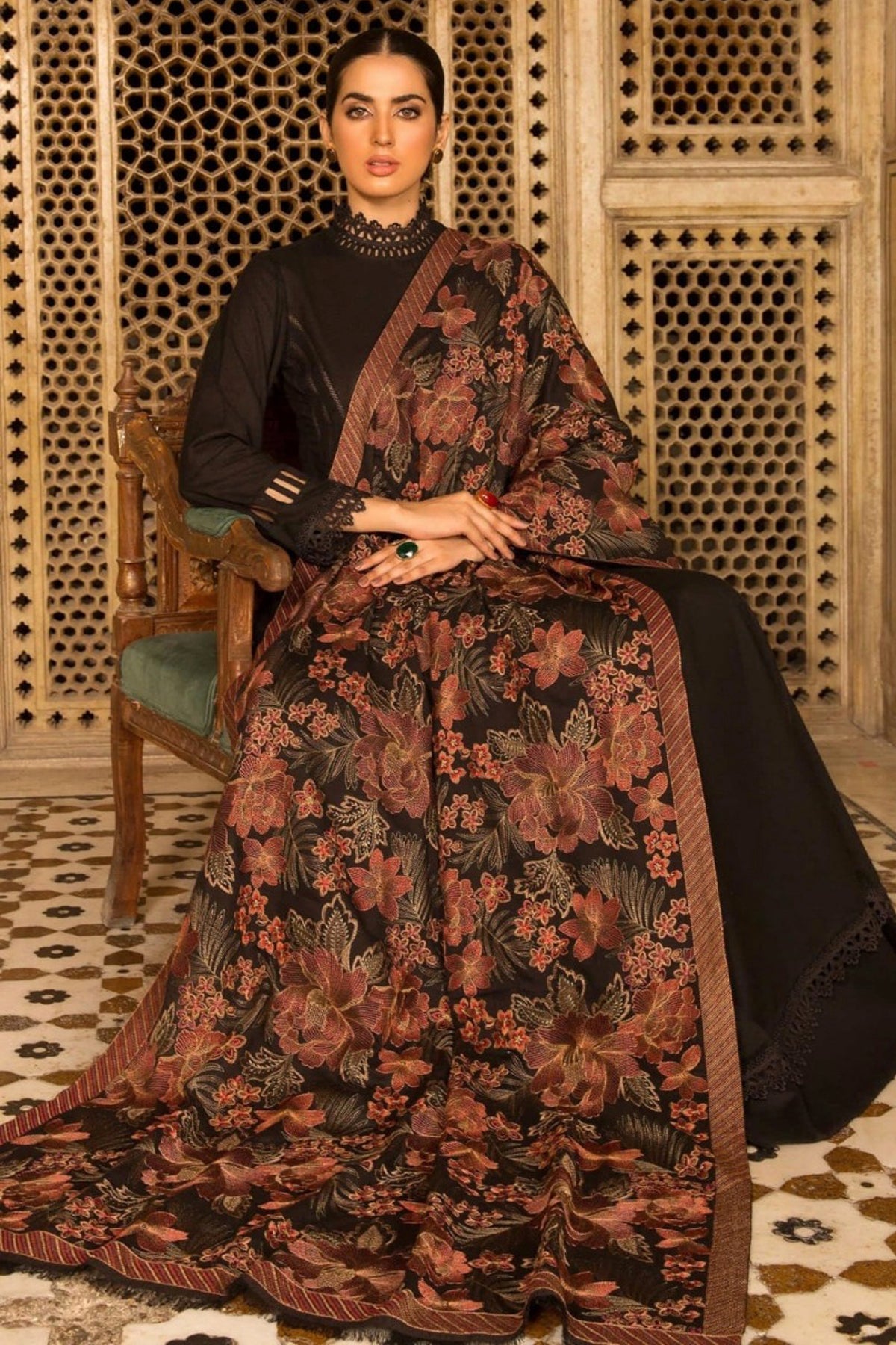 Bareeze 3PC Embroidered Dhanak Suit with Heavy Embroidered Shawal - SB102134