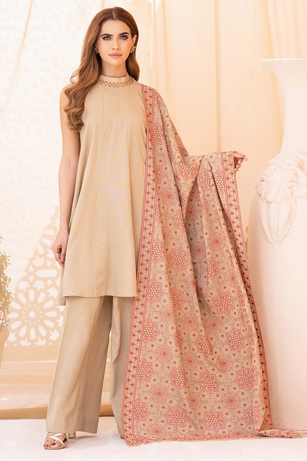 Bareeze 3PC Embroidered Dhanak Suit with Heavy Embroidered Shawal - SB102141