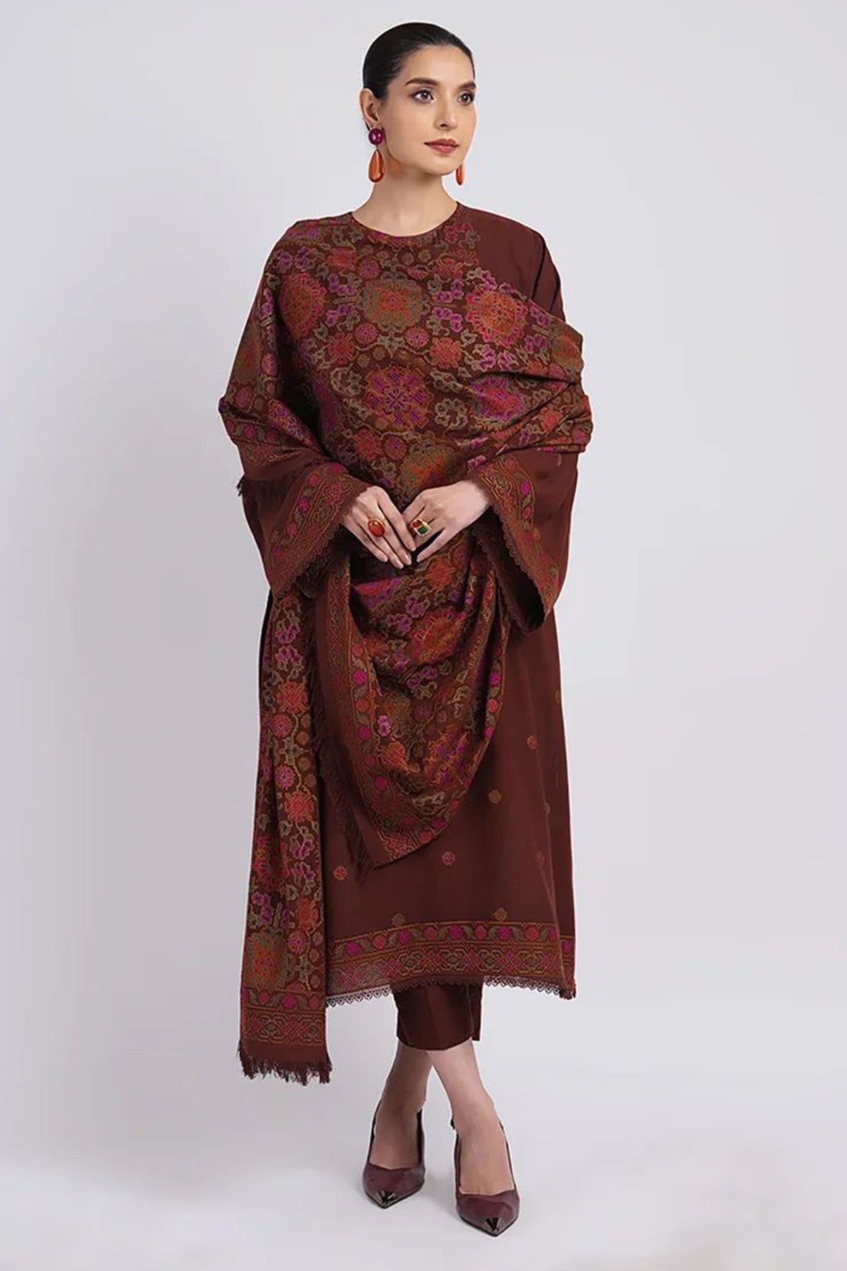 Bareeze 3PC Embroidered Dhanak Suit with Heavy Embroidered Shawal - SB2055