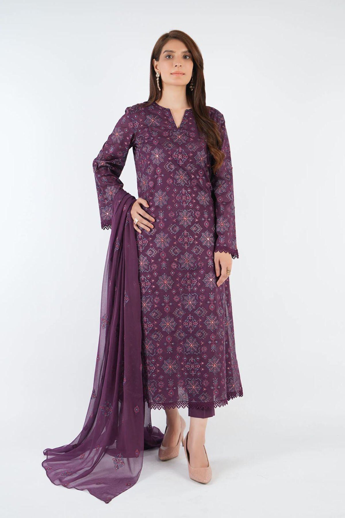 Bareeze 3PC Embroidered Dhanak Suit with Embroidered Shwal - SB2145