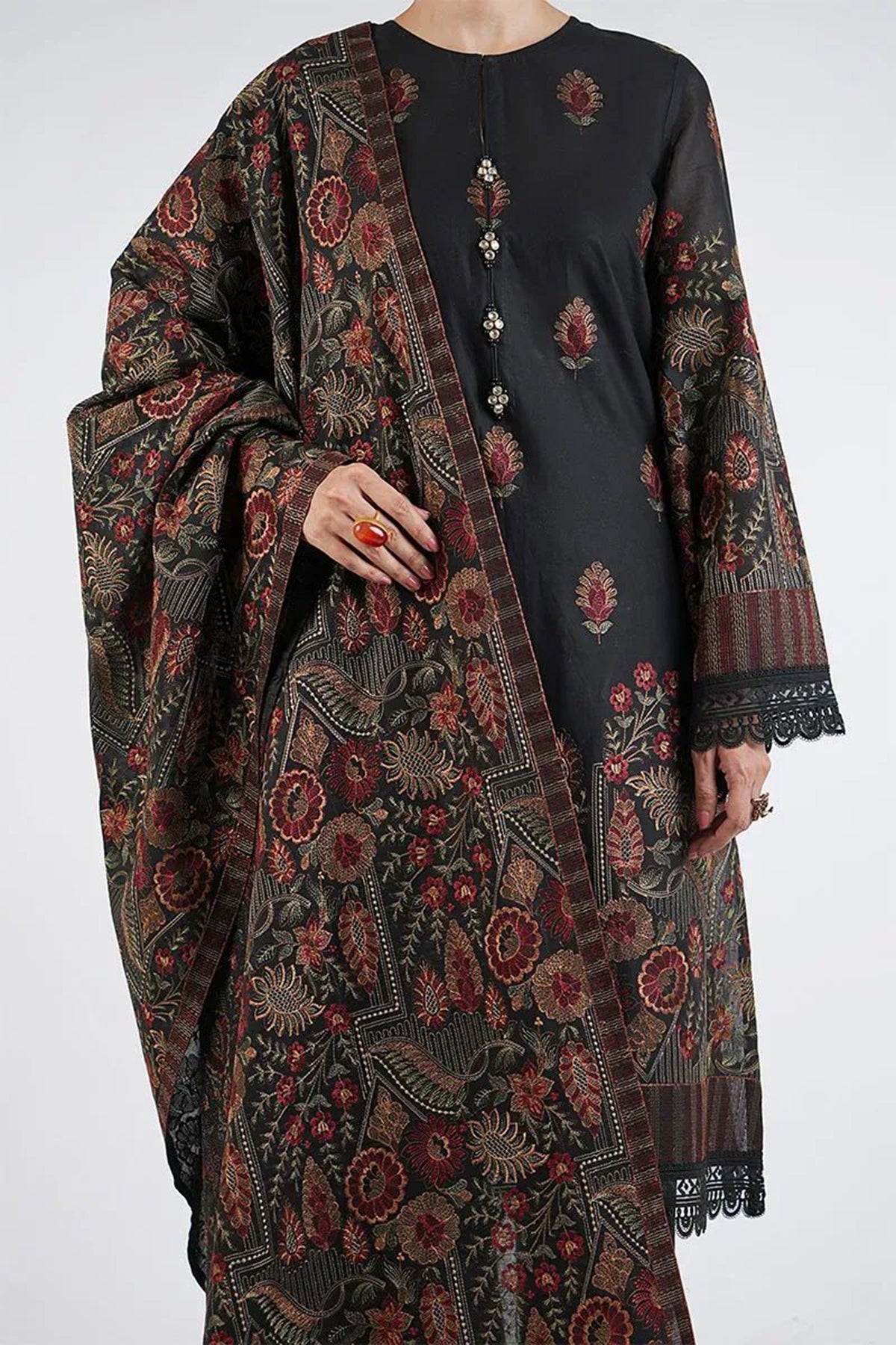 Bareeze 3PC Embroidered Dhanak Suit with Heavy Embroidered Shawal - SB2059