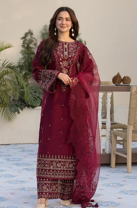 Bareeze 3PC Lawn Embroidered Shirt with Embroidered Organza Dupatta- SB2036