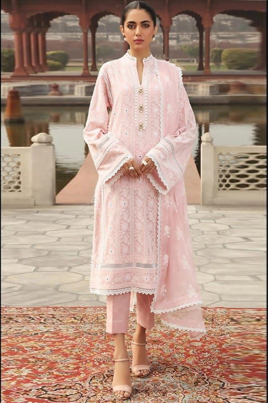 Bareeze 3PC Embroidered Lawn Suit with pure chiffon Dupatta - SB102107