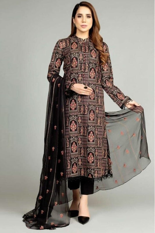 Bareeze Embroidered Lawn 3pc with Bamber Chiffon dupatta- SB1706