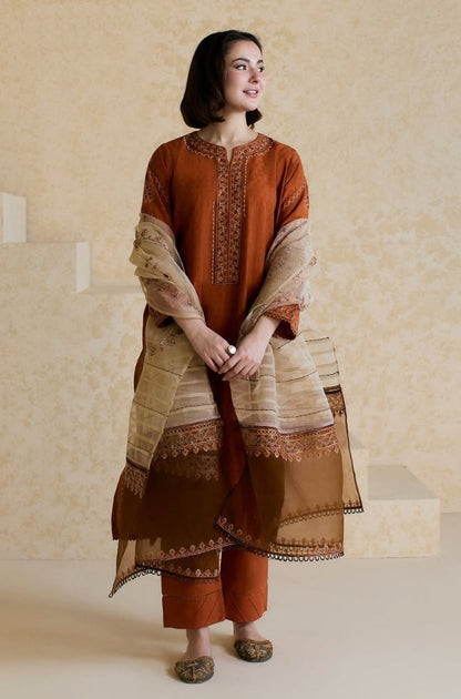 Bareeze 3PC Embroidered Lawn Suit with Embroidered chiffon Dupatta -SB2043
