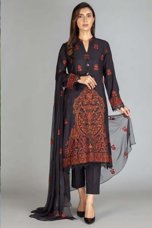 Bareeze 3PC Embroidered Dhanak Suit with Heavy Embroidered chiffon dupatta- SB102188