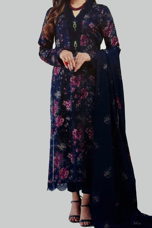 Bareeze 3PC Embroidered Lawn Suit with Embroidered chiffon Dupatta - SB2219