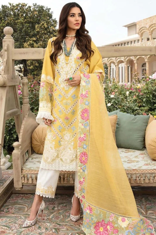 Bareeze Yellow Embroidered Lawn 3pc with Embroidered Slub Net dupatta-SB2020