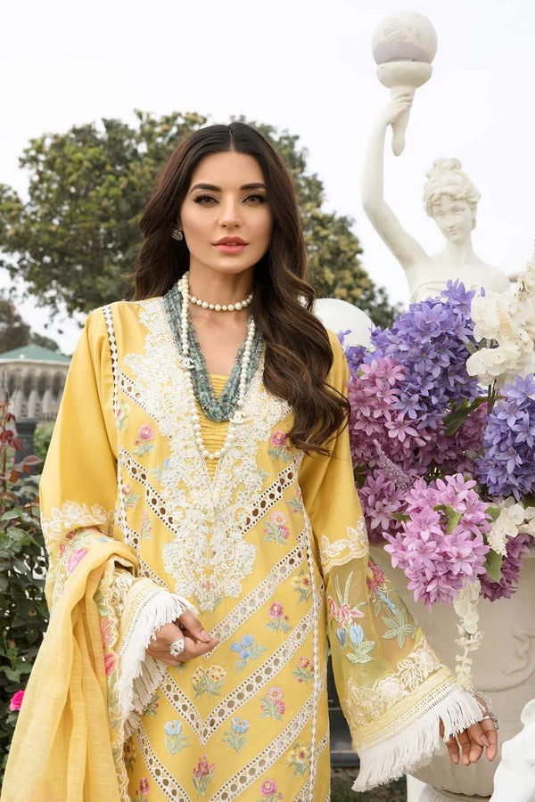 Bareeze Yellow Embroidered Lawn 3pc with Embroidered Slub Net dupatta-SB2020
