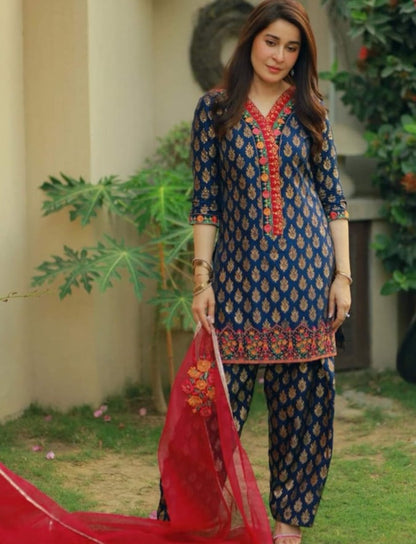 Bareeze Printed Embroidered Lawn 3pc with Embroidered Organza Dupatta -SB1726