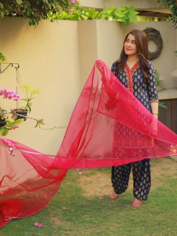 Bareeze Printed Embroidered Lawn 3pc with Embroidered Organza Dupatta -SB1726
