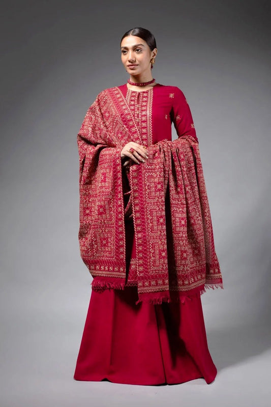 Bareeze 3PC Embroidered Dhanak with Embroidered Dhanak Shawl - SB1777
