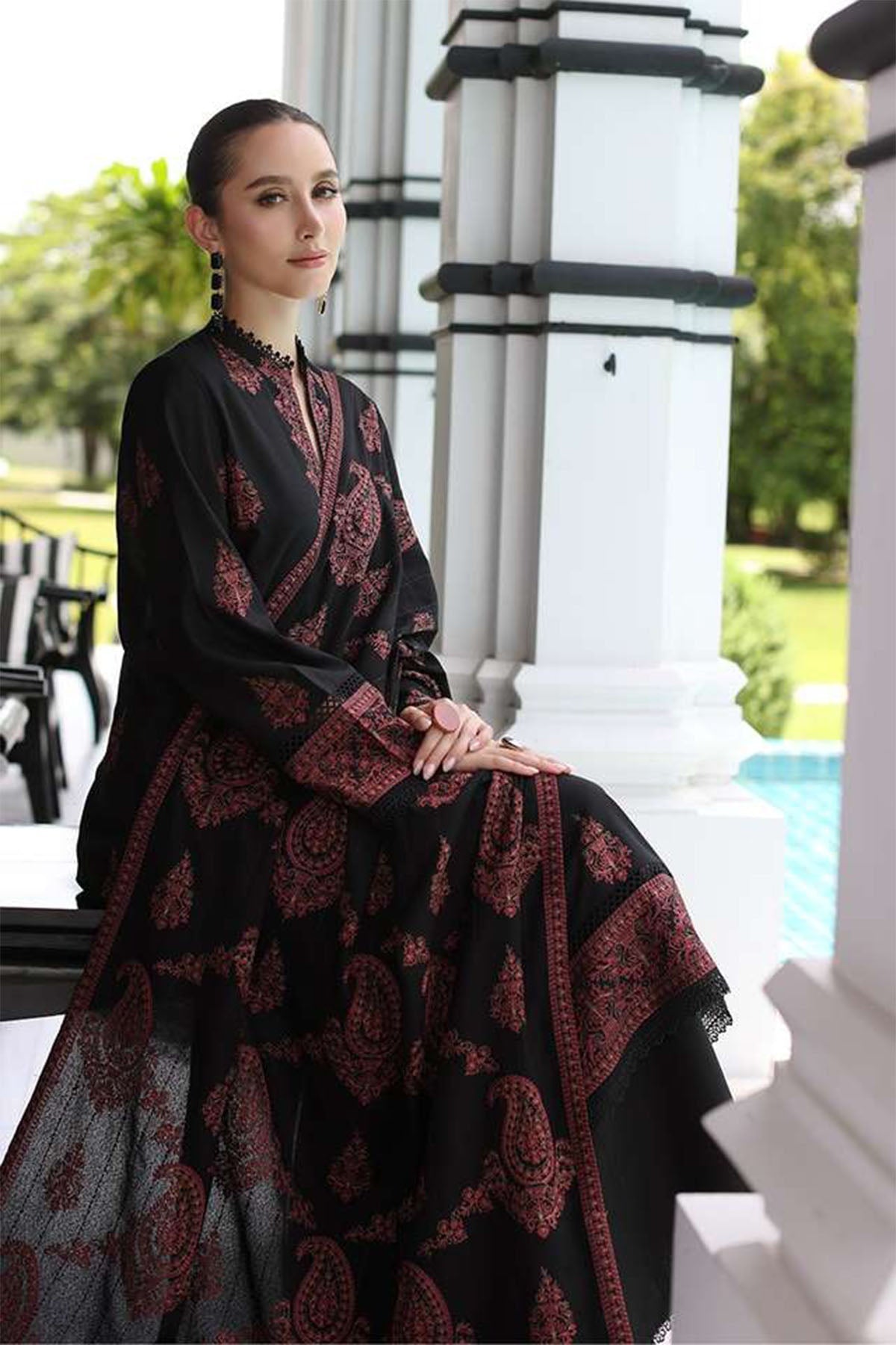 Bareeze 3PC Embroidered Dhanak Suit with Heavy Embroidered Shawal - SB1965