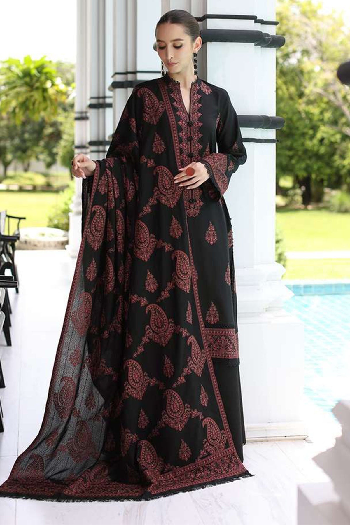 Bareeze 3PC Embroidered Dhanak Suit with Heavy Embroidered Shawal - SB1965