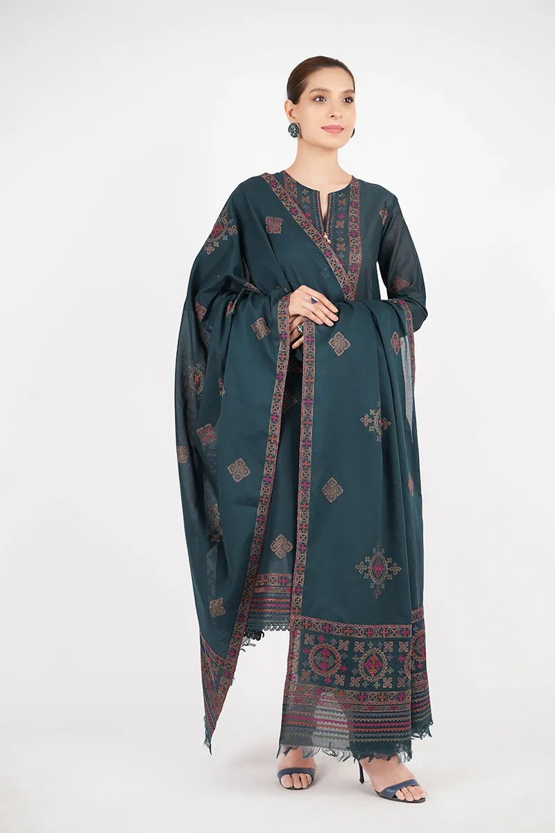 Bareeze 3PC Embroidered Dhanak Suit with Heavy Embroidered Shawal - SB2058