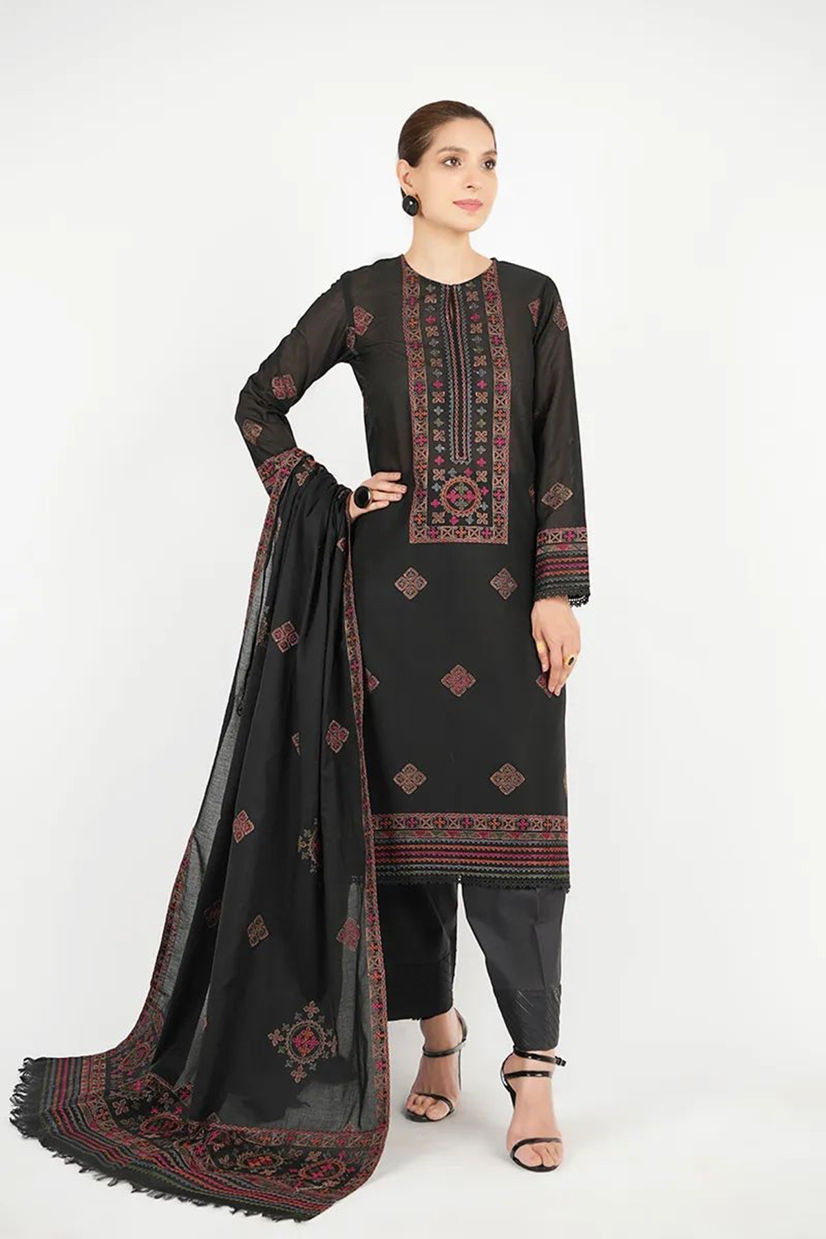 Bareeze 3PC Embroidered Dhanak Suit with Heavy Embroidered Shawal - SB2057