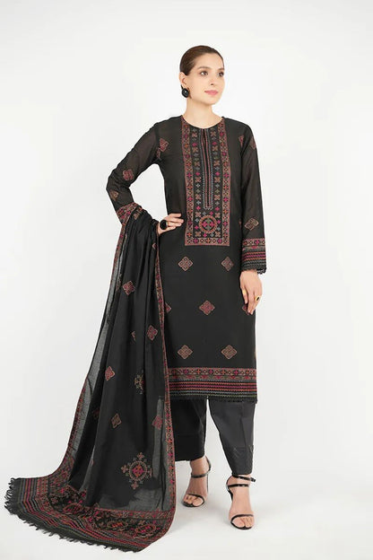 Bareeze 3PC Embroidered Dhanak Suit with Heavy Embroidered Shawal - SB2057