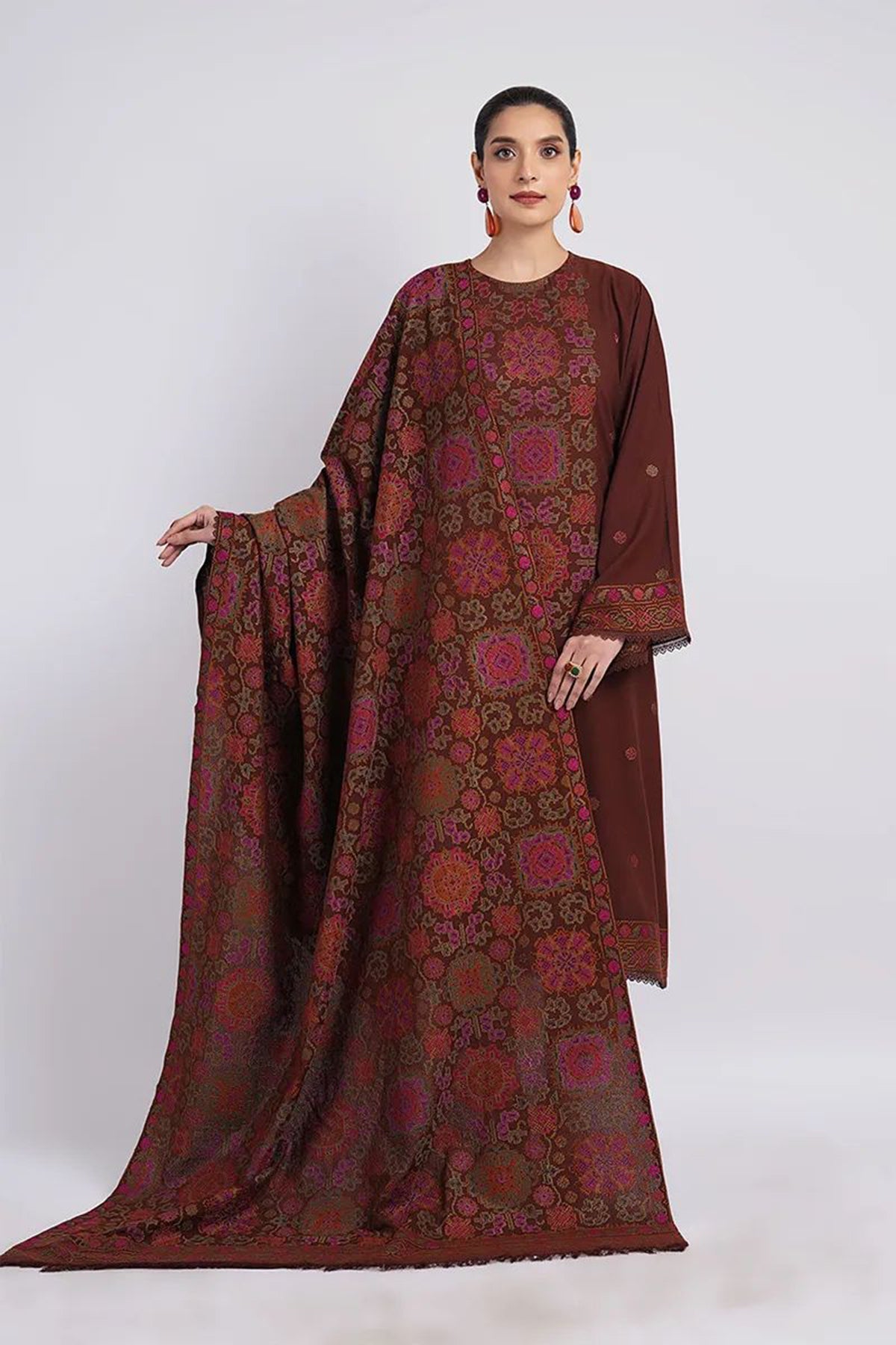 Bareeze 3PC Embroidered Dhanak Suit with Heavy Embroidered Shawal - SB2055