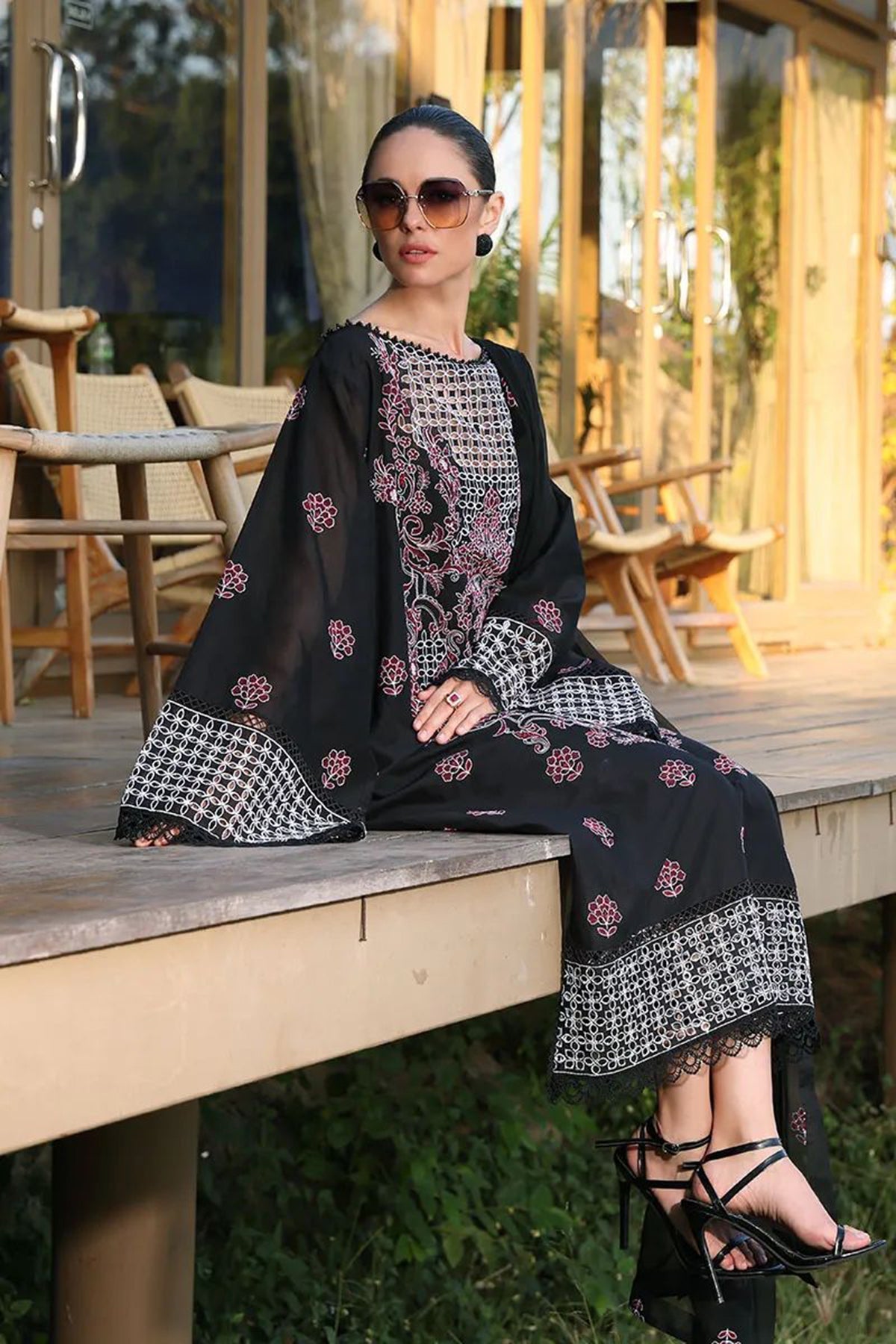Bareeze 3PC Embroidered karandi Suit with Embroidered Shwal - SB2074