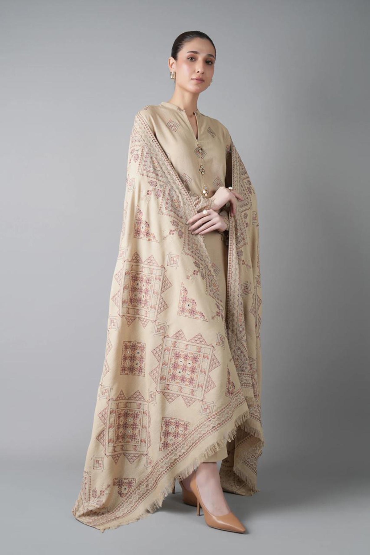 Bareeze 3PC Embroidered Dhanak Suit with Embroidered Shwal - SB2150