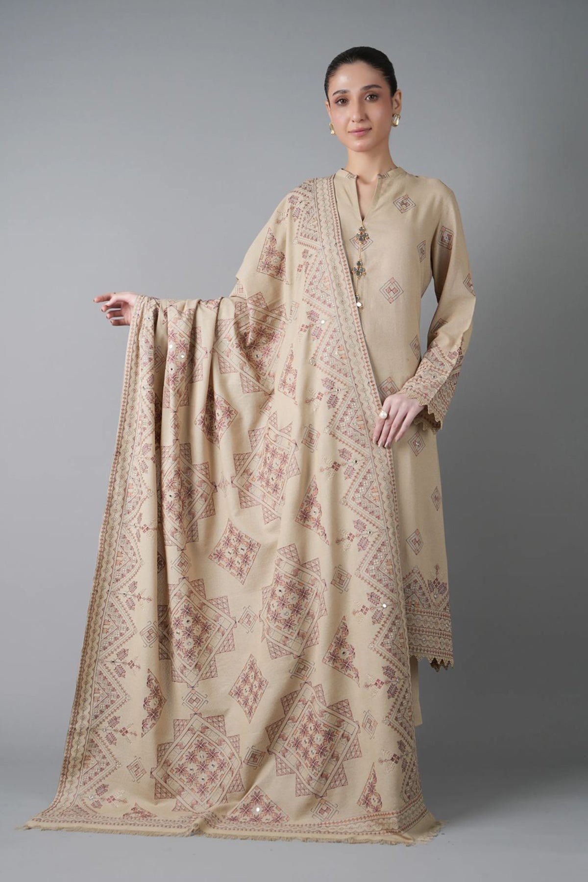 Bareeze 3PC Embroidered Dhanak Suit with Embroidered Shwal - SB2150