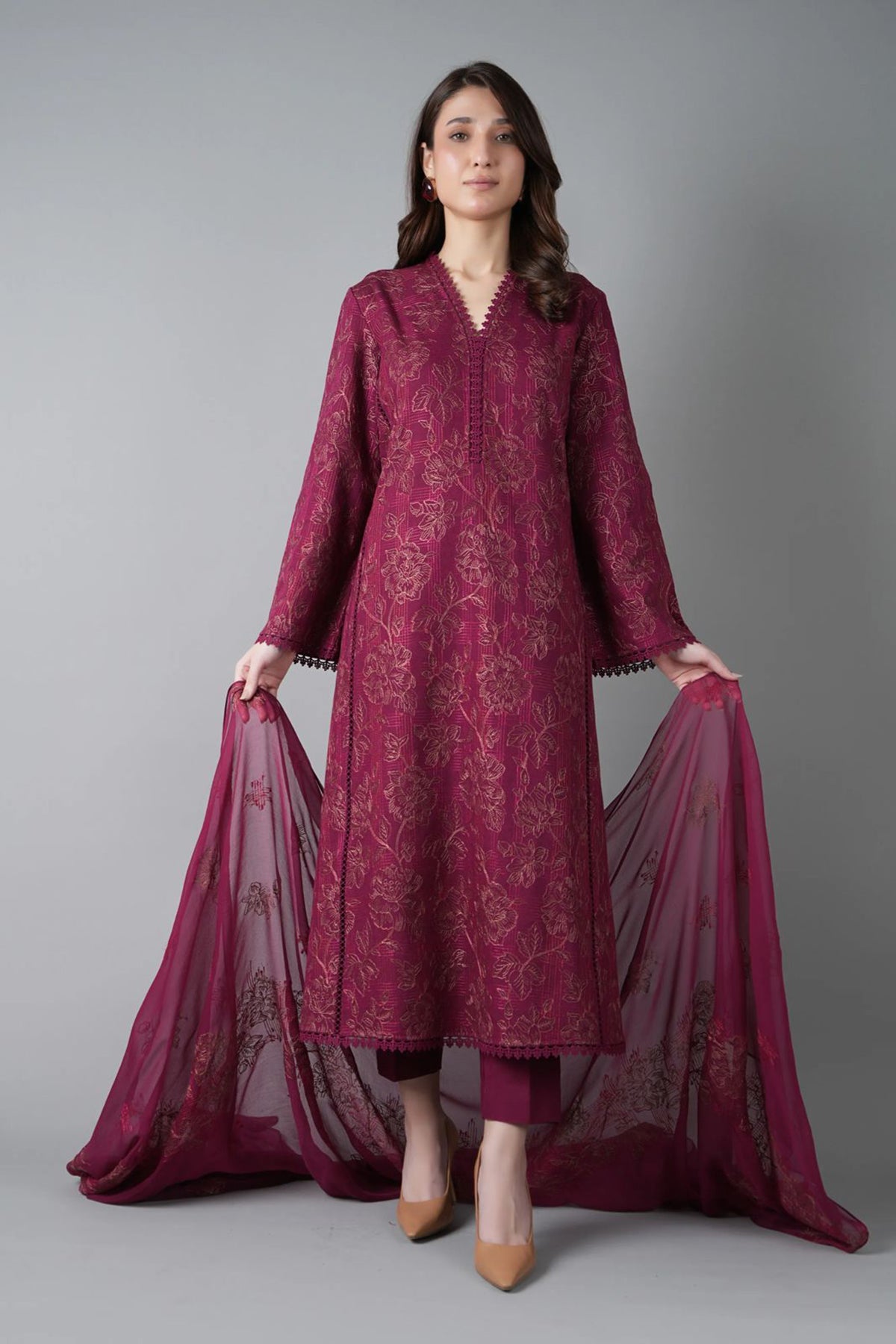 Bareeze 3PC Embroidered Dhanak Suit with Embroidered Shwal - SB2147