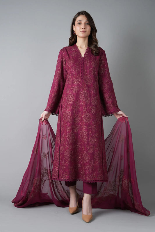 Bareeze 3PC Embroidered Dhanak Suit with Embroidered Shwal - SB2147
