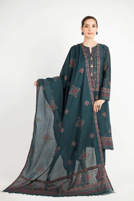 Bareeze 3PC Embroidered Dhanak Suit with Heavy Embroidered Shawal - SB2058