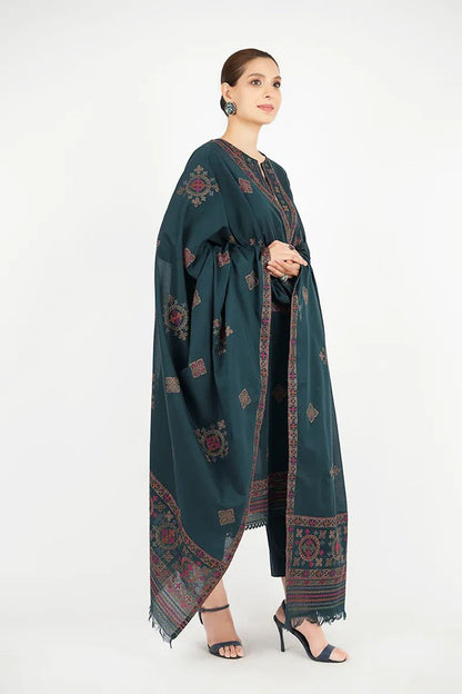 Bareeze 3PC Embroidered Dhanak Suit with Heavy Embroidered Shawal - SB2058
