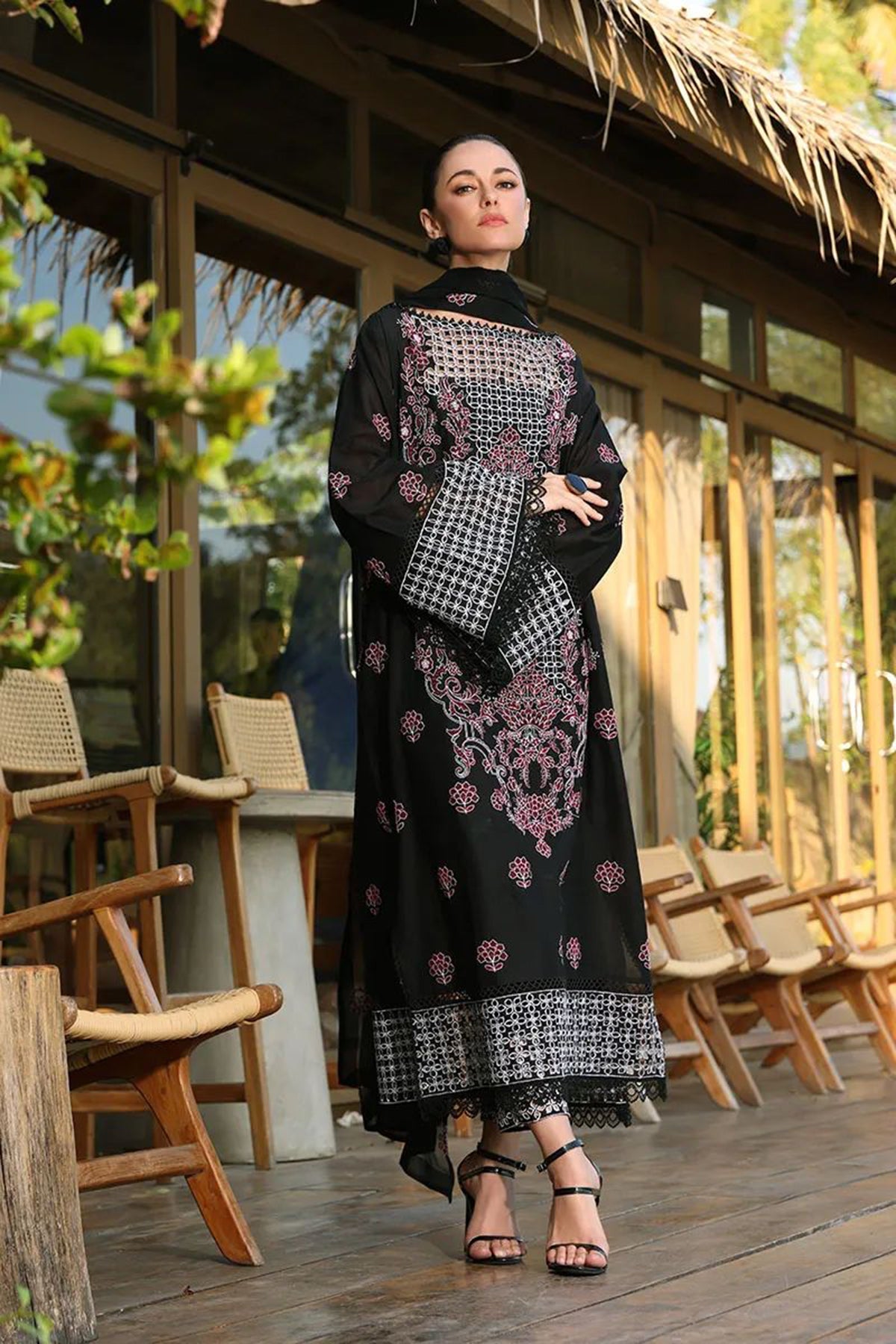 Bareeze 3PC Embroidered karandi Suit with Embroidered Shwal - SB2074