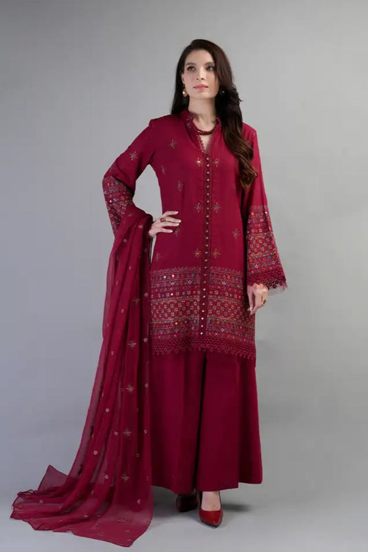 Bareeze Embroidered Lawn 3pc with Embroidered Crinkle Chiffon Dupatta- SB2025