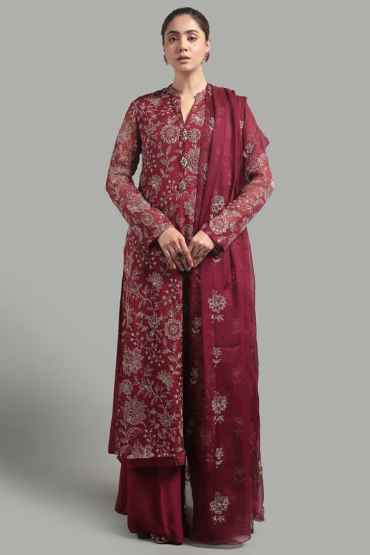 Bareeze Embroidered Lawn 3pc with Embroidered Chiffon Dupatta- SB1914