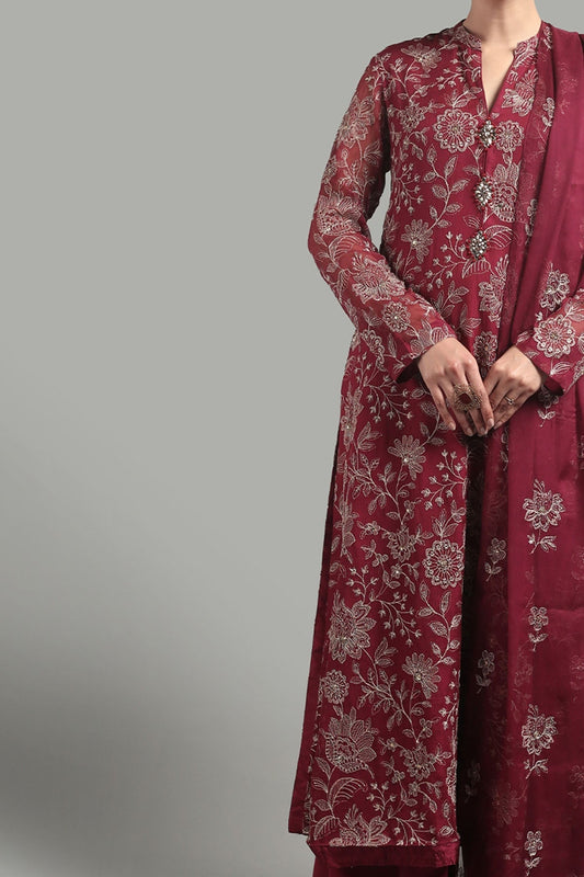 Bareeze Embroidered Lawn 3pc with Embroidered Chiffon Dupatta- SB1914