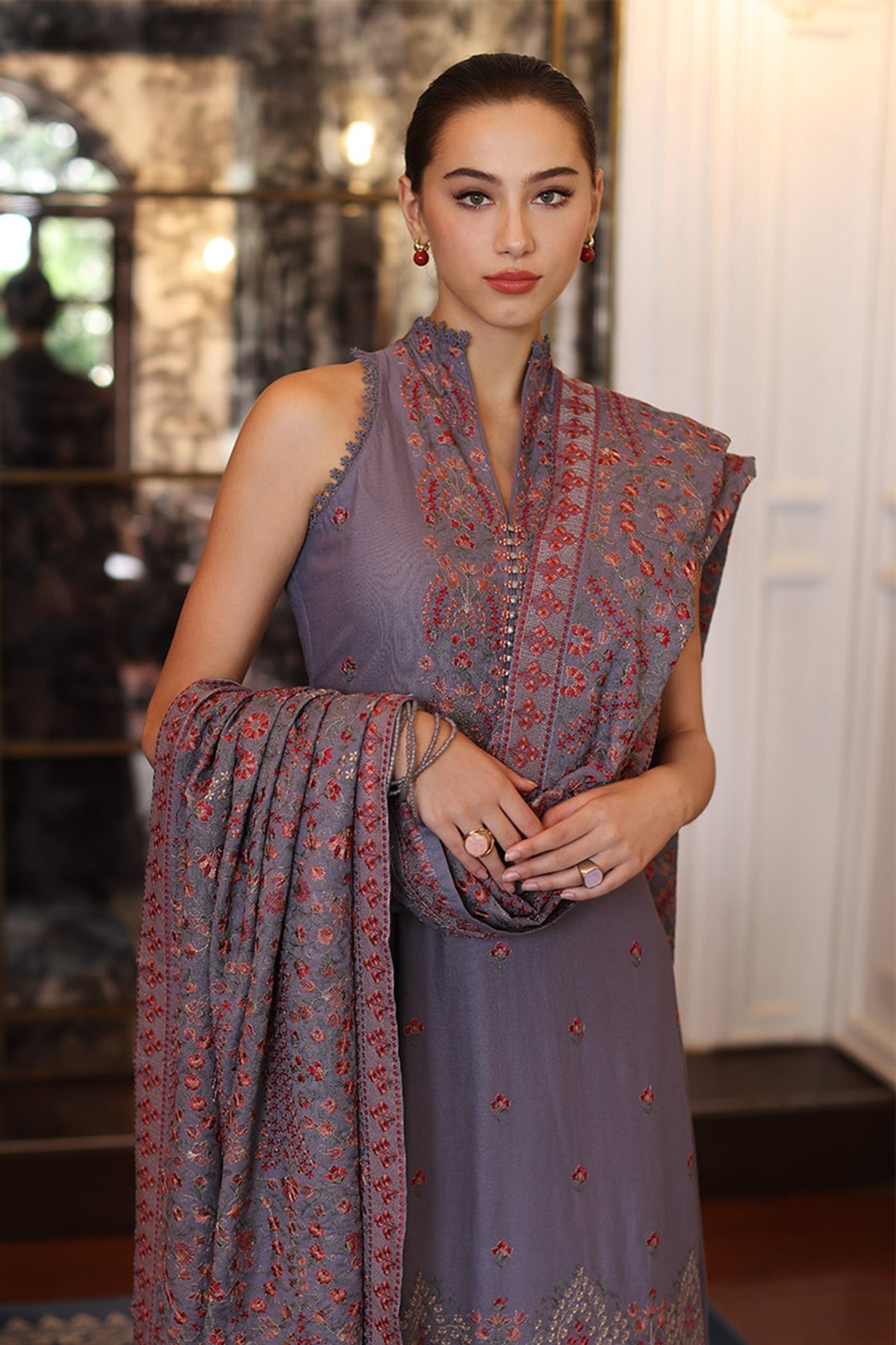 Bareeze 3PC Embroidered Dhanak with Embroidered Dhanak Shawl - SB1778