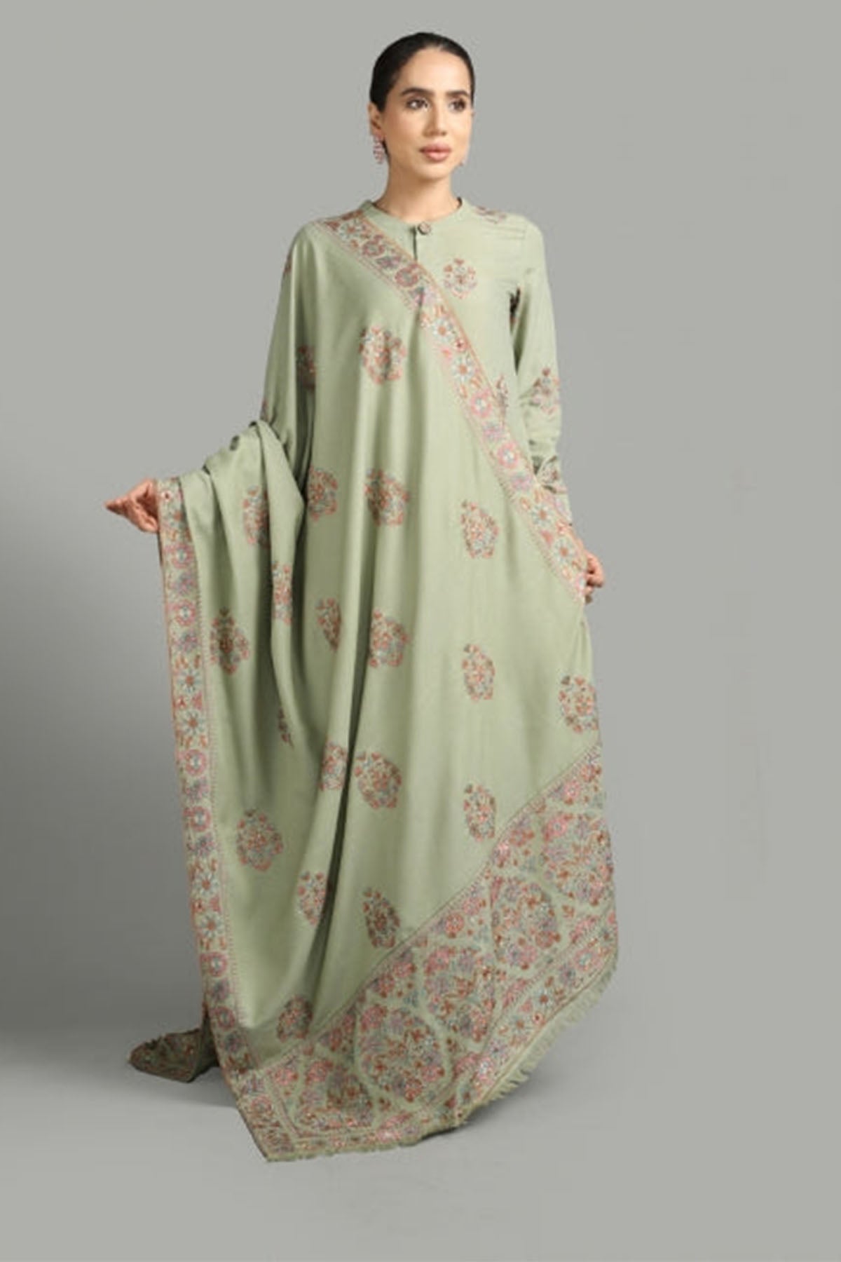 Bareeze 3PC Embroidered Dhanak Suit with Heavy Embroidered Shawal - SB1943