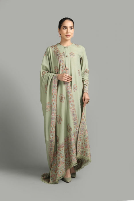 Bareeze 3PC Embroidered Dhanak Suit with Heavy Embroidered Shawal - SB1943