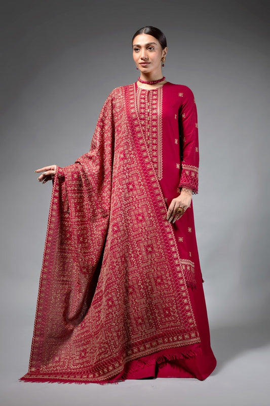 Bareeze 3PC Embroidered Dhanak with Embroidered Dhanak Shawl - SB1777