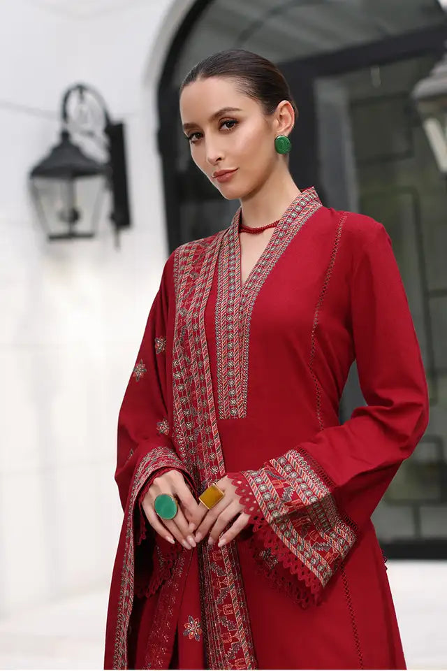 Bareeze 3PC Embroidered Karandi Suit with Heavy Embroidered Shawal - SB1966