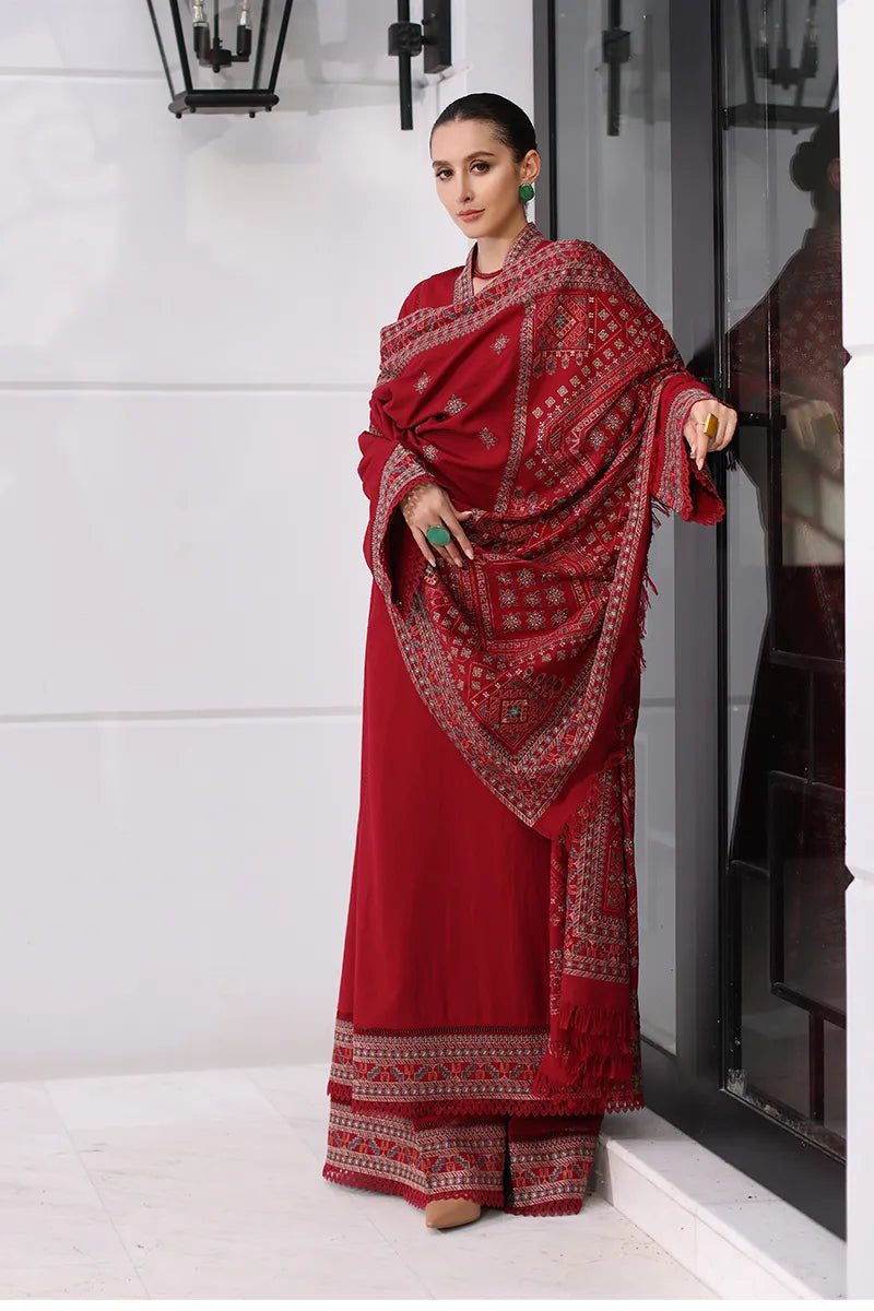 Bareeze 3PC Embroidered Karandi Suit with Heavy Embroidered Shawal - SB1966