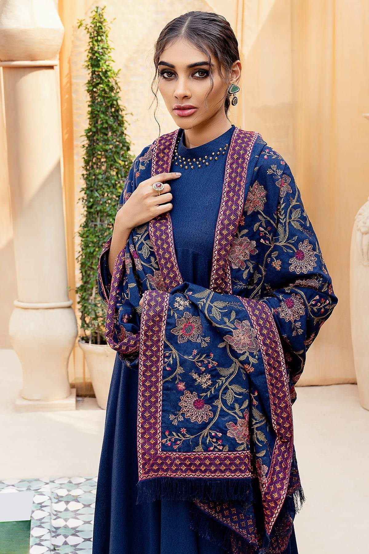 Bareeze 3PC Embroidered Dhanak Suit with Embroidered Shwal - SB102142